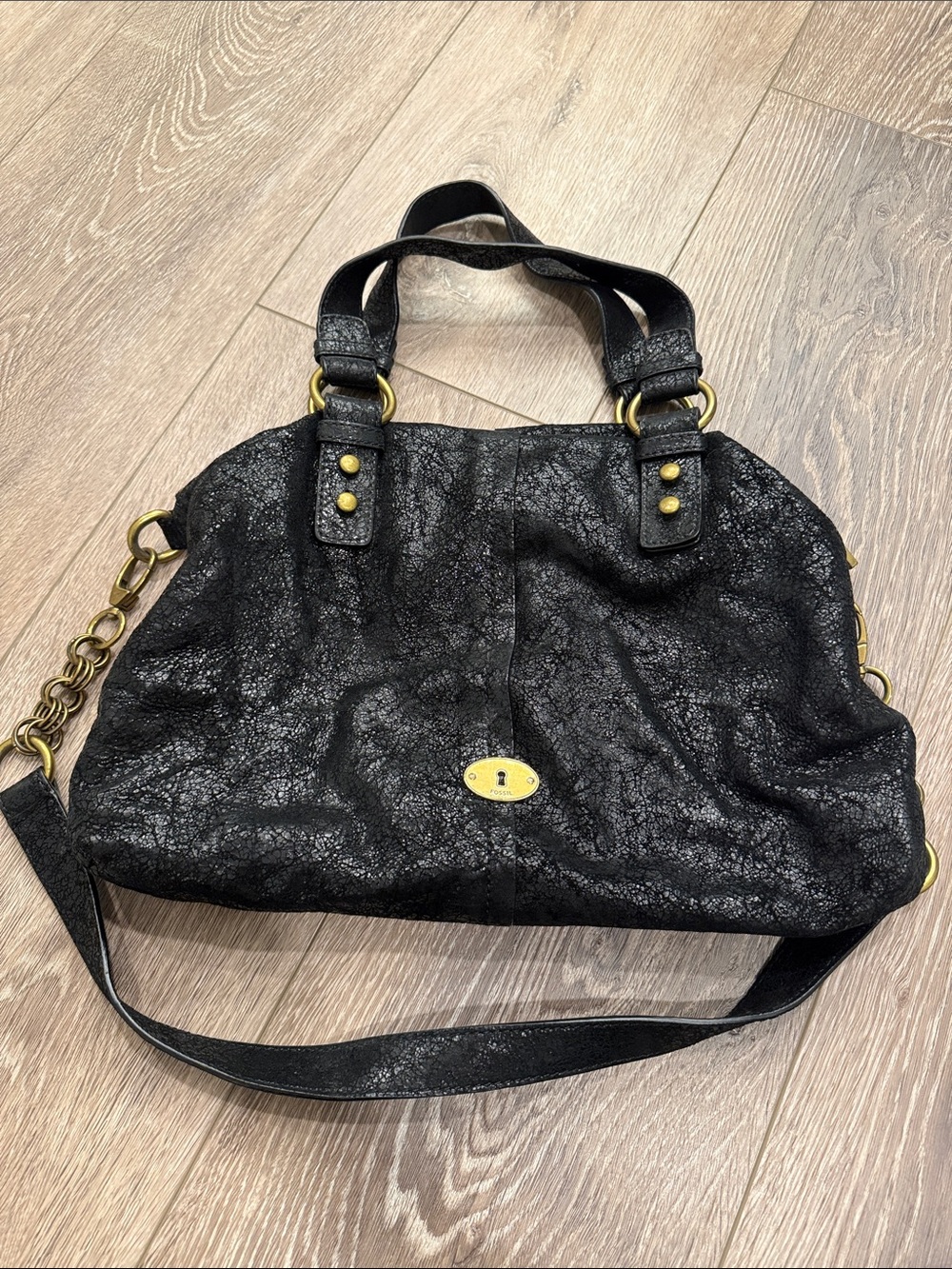 Fossil Black Shoulder Bag with Gold Hardware